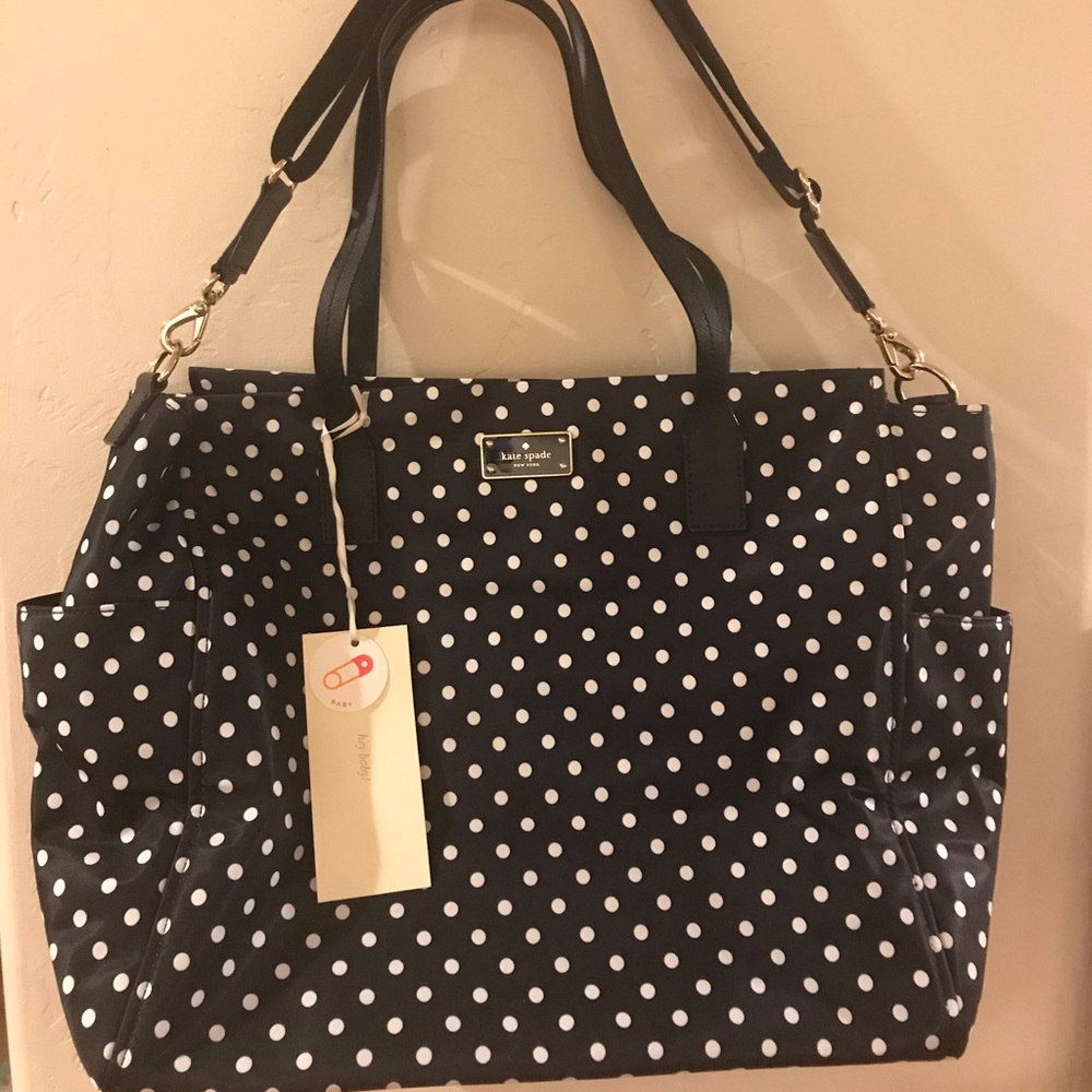 NWT Kate Spade black & white dot diaper/baby bag